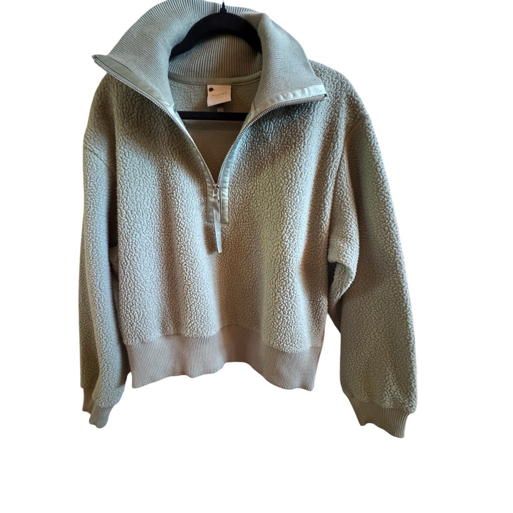 Varley Roselle Quarter Zip Lily Pad Sherpa Fleece Jacket Size Medium Ribbed Trim